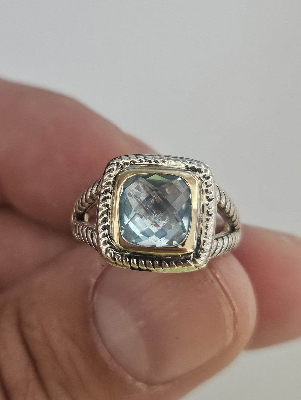 Vintage Designer ATR 14k & 925 Sterling Silver Light Blue Topaz Ring Size 7